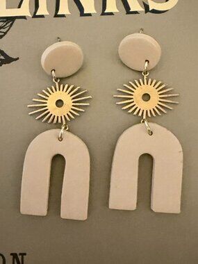 Modern Tan Arch Statement Earrings